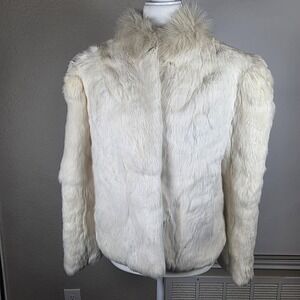 Vintage MADE IN HONG KONG Dyed Rabbit Fur Coat Jacket Hook And Loop Closure Sz S